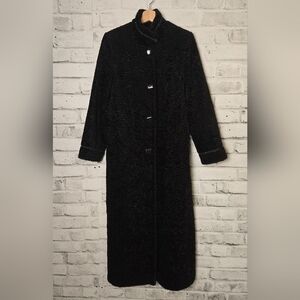 Simon Chang Black Textured Maxi Coat Long Elegant Winter Outerwear Size 5/6